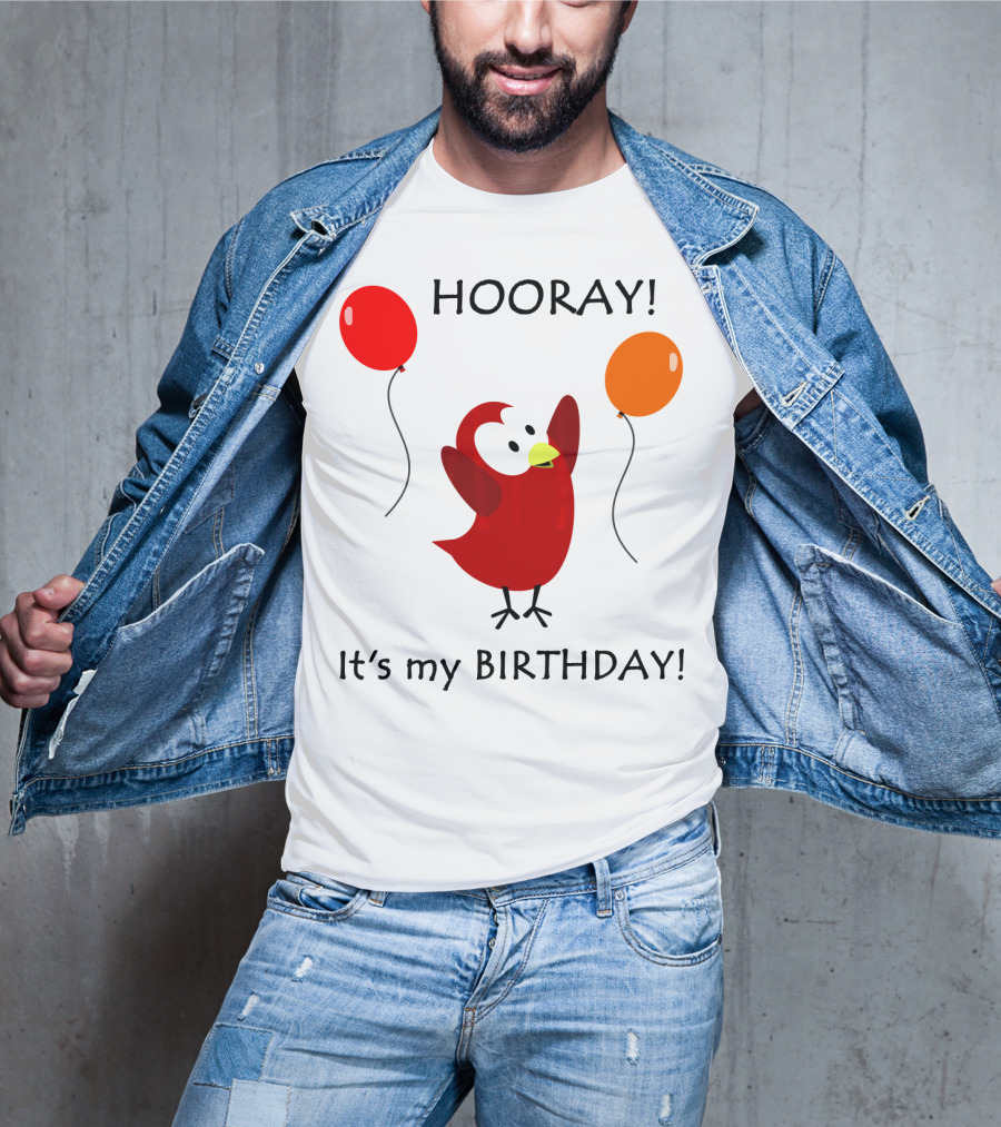 Hooray It's My Birthday Sammy Bird With Red And Orange Balloons T-Shirt