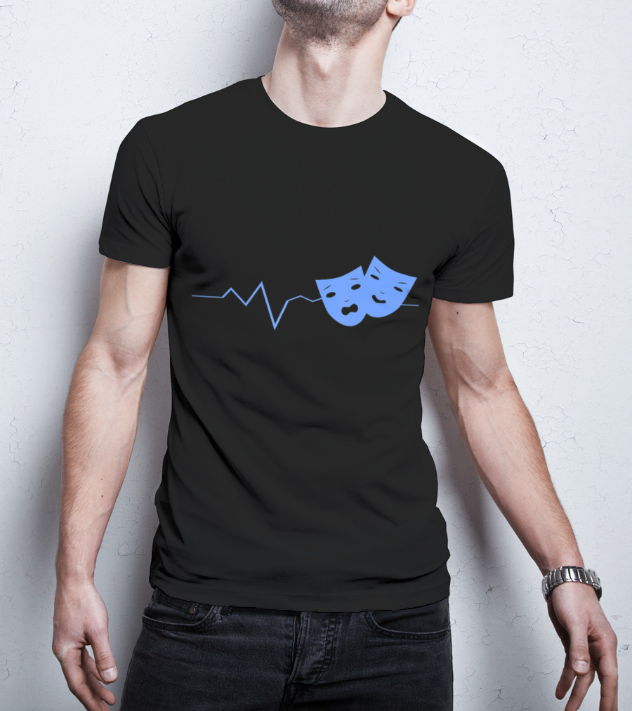Theater Acting Masks With Heartbeat Line T-Shirt