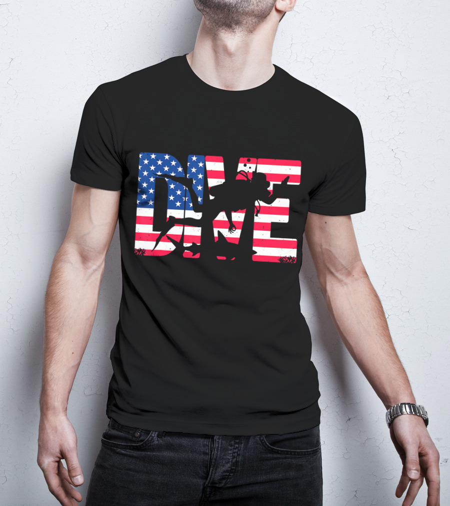 DIVE Scuba Diving Gear Equipment American Flag T-Shirt