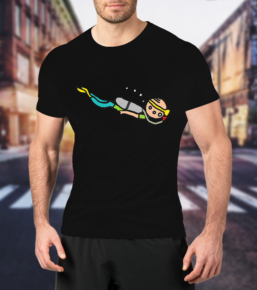 Scuba Diving Cartoon Character With Bubbles And Snorkeling Gear T-Shirt