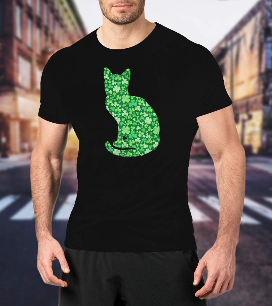 Shamrock Cat St Patrick's Day Irish Green Clover T-Shirt