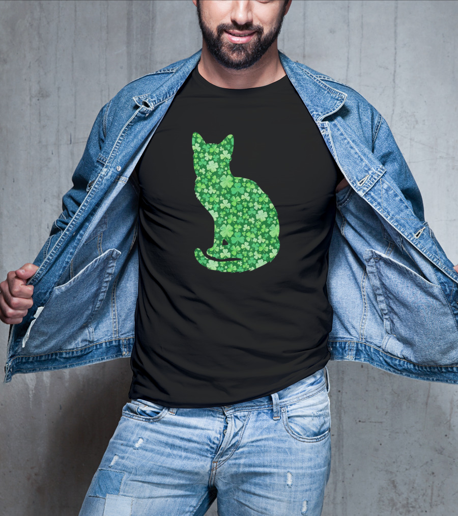 Shamrock Cat St Patrick's Day Irish Green Clover T-Shirt