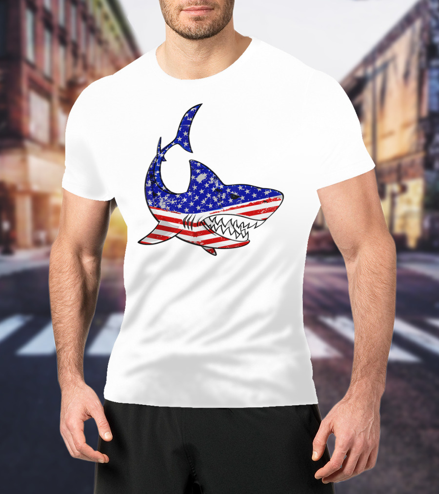 Jawsome Shark American Flag T-Shirt
