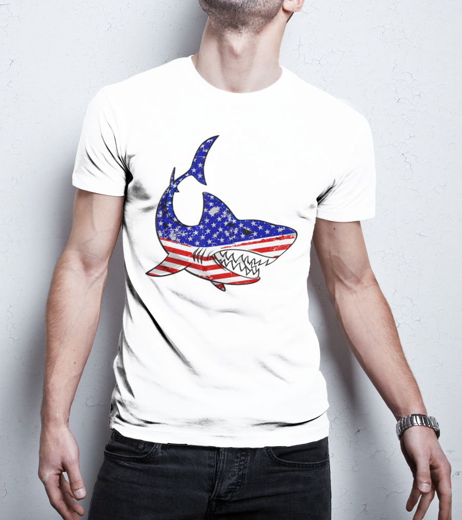 Jawsome Shark American Flag T-Shirt