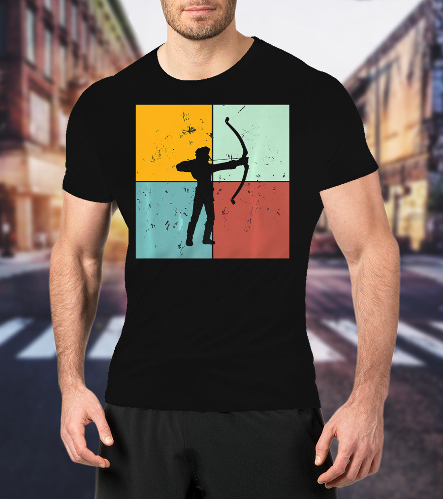Shoot Aim Archer Bow Archery Arrow Vintage Silhouette Blocks T-Shirt
