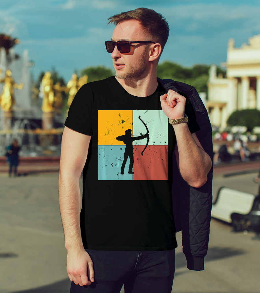 Shoot Aim Archer Bow Archery Arrow Vintage Silhouette Blocks T-Shirt