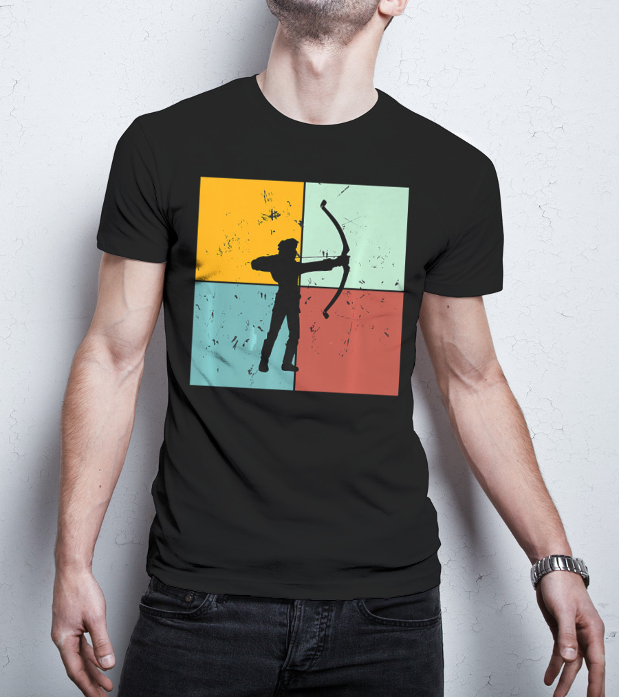 Shoot Aim Archer Bow Archery Arrow Vintage Silhouette Blocks T-Shirt