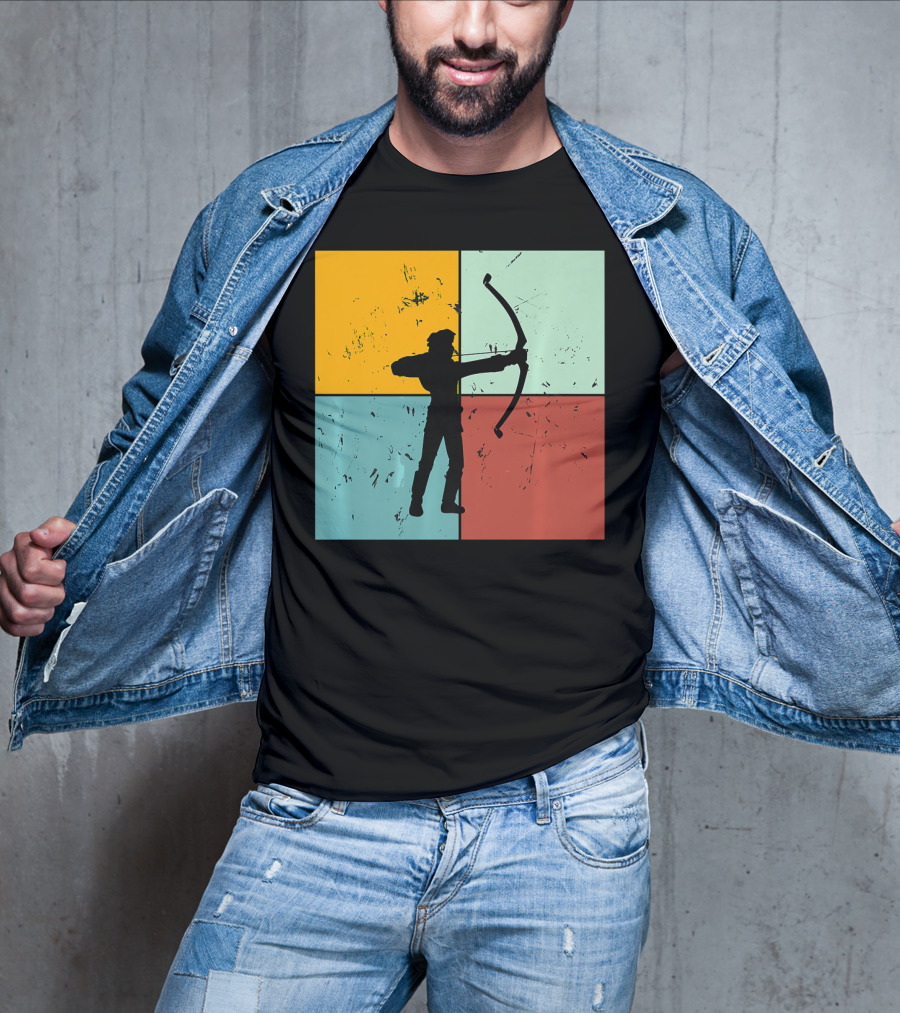 Shoot Aim Archer Bow Archery Arrow Vintage Silhouette Blocks T-Shirt