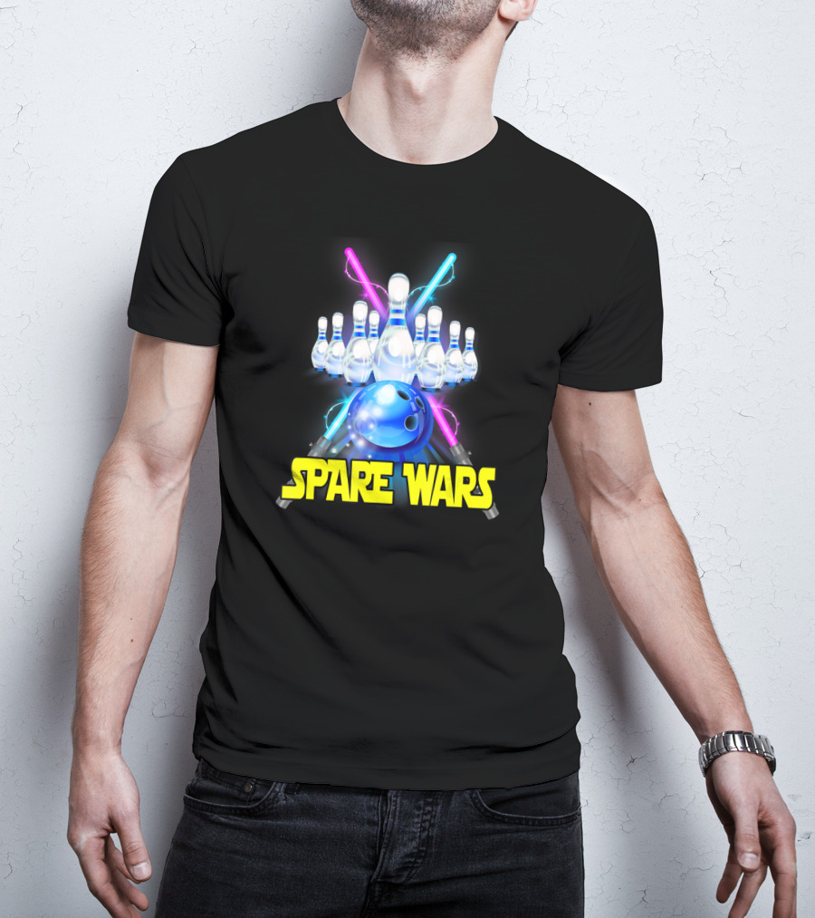 Spare Wars Bowling Team With Bowling Pins And Glowing Sabers T-Shirt