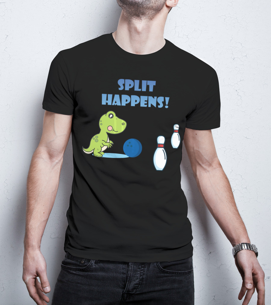 Split Happens Dino T-Rex Bowlingpin Fun T-Shirt