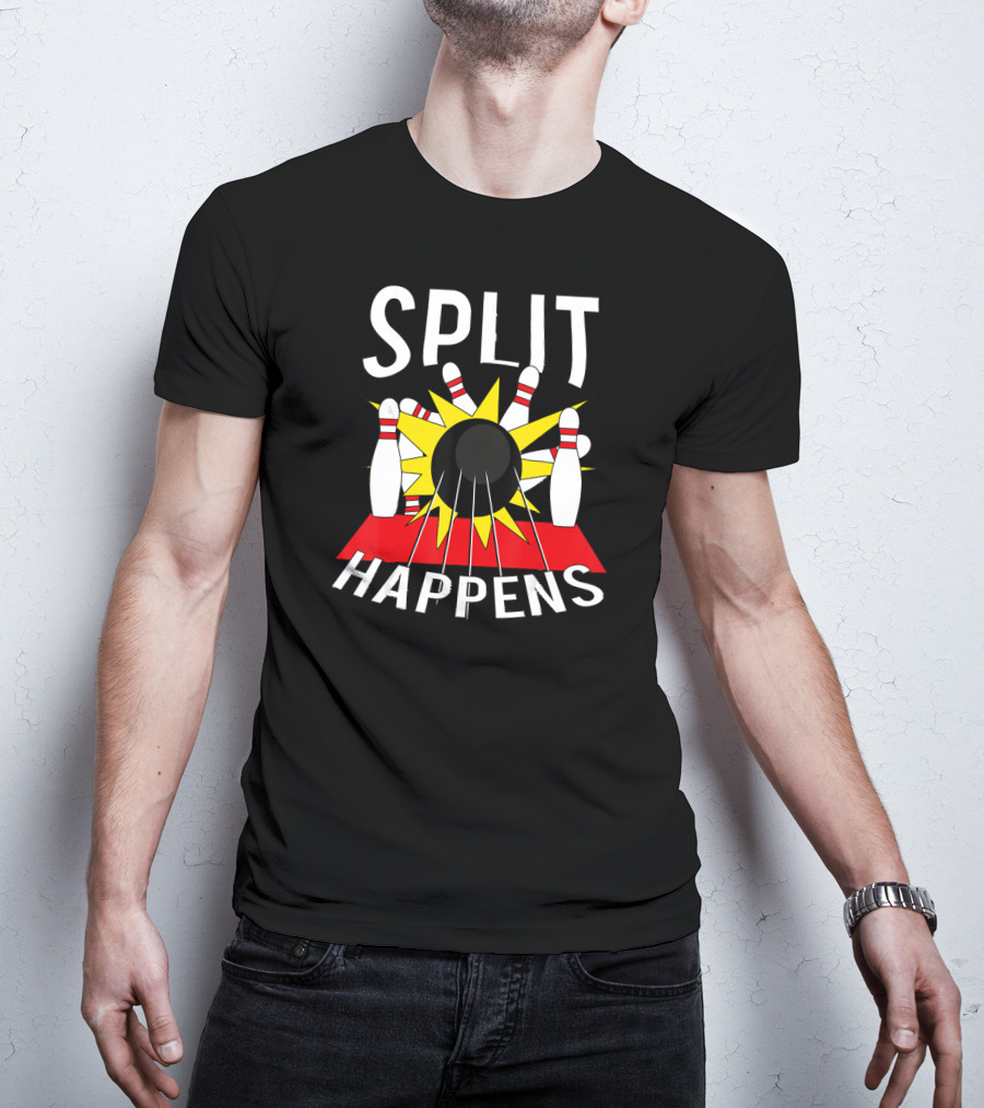 Split Happens Bowling Ball Strikes Pins Explosion T-Shirt