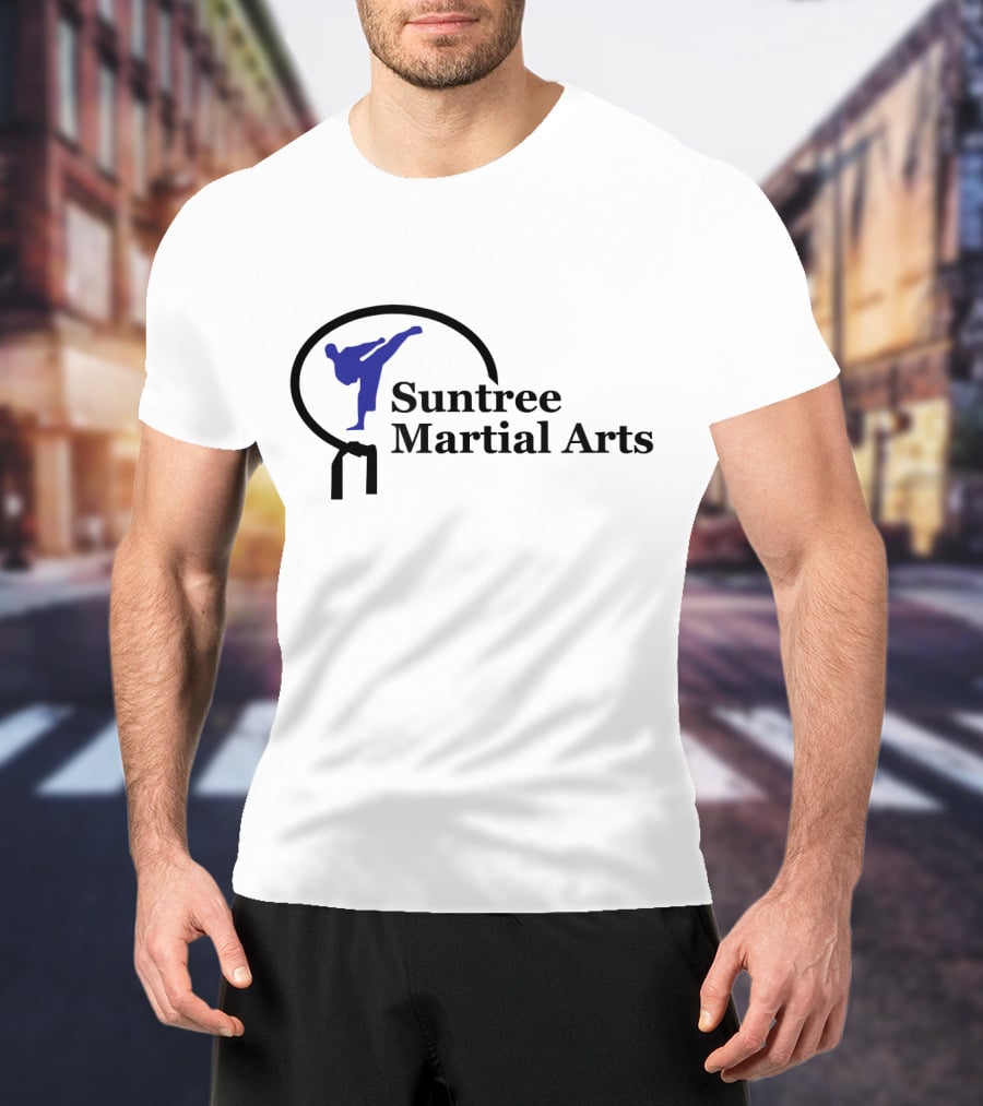 Suntree Martial Arts Logo With Blue Kicking T-Shirt
