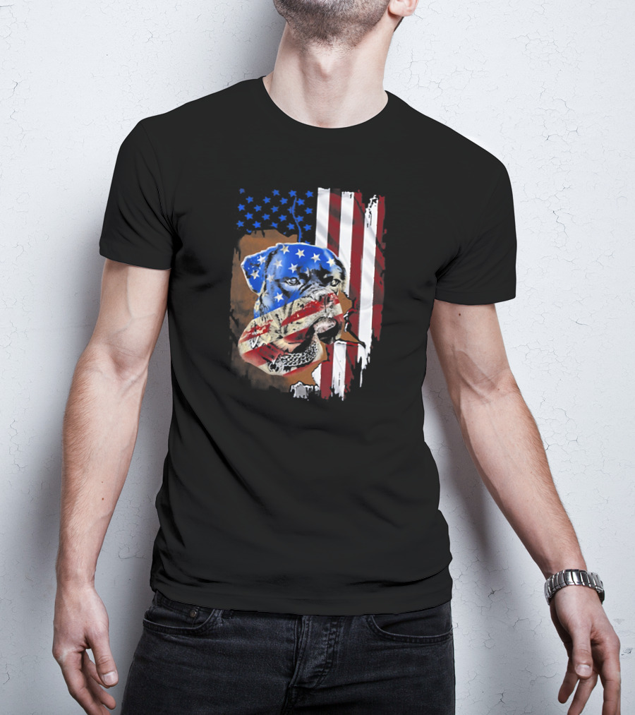 Tattoos Boxer Dog With American Flag Background T-Shirt