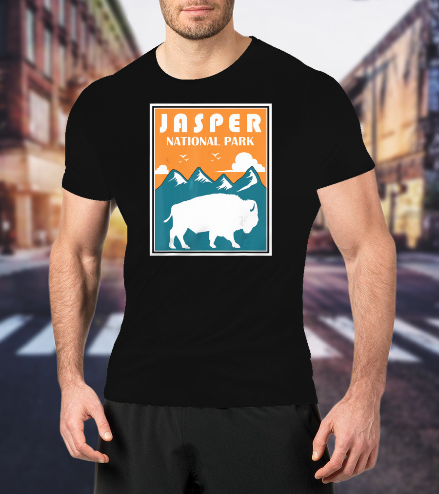 Jasper National Park Canada Bison Silhouette Mountains T-Shirt