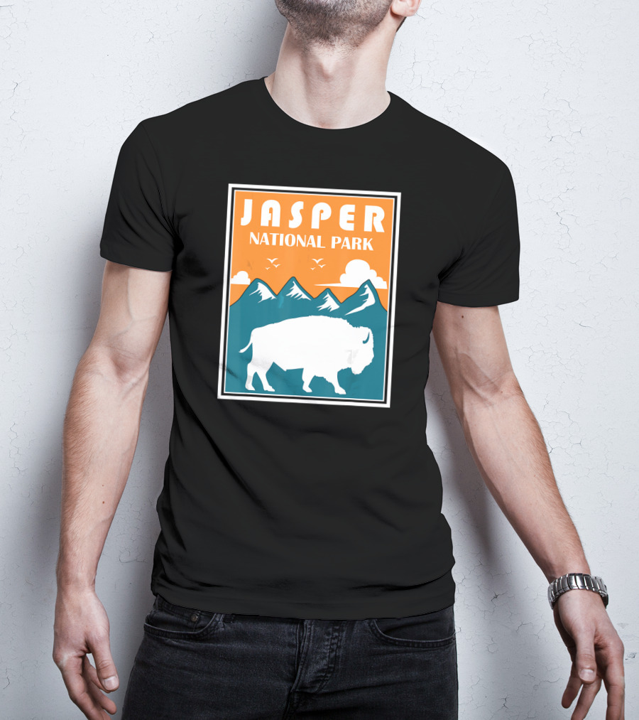 Jasper National Park Canada Bison Silhouette Mountains T-Shirt