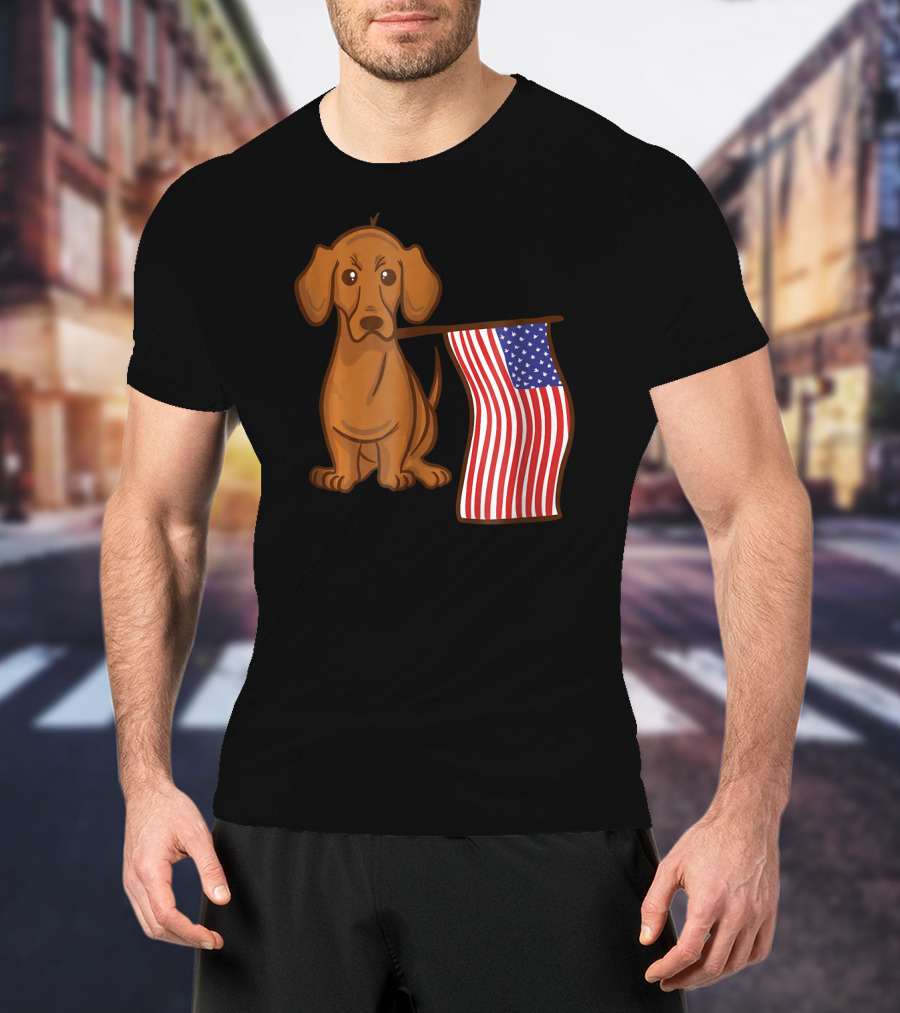 American Flag Dachshund Funny Wien Patriotic Dog T-Shirt