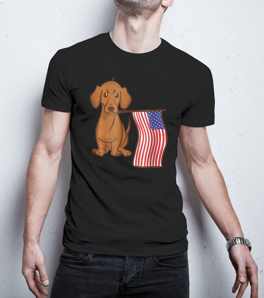 American Flag Dachshund Funny Wien Patriotic Dog T-Shirt
