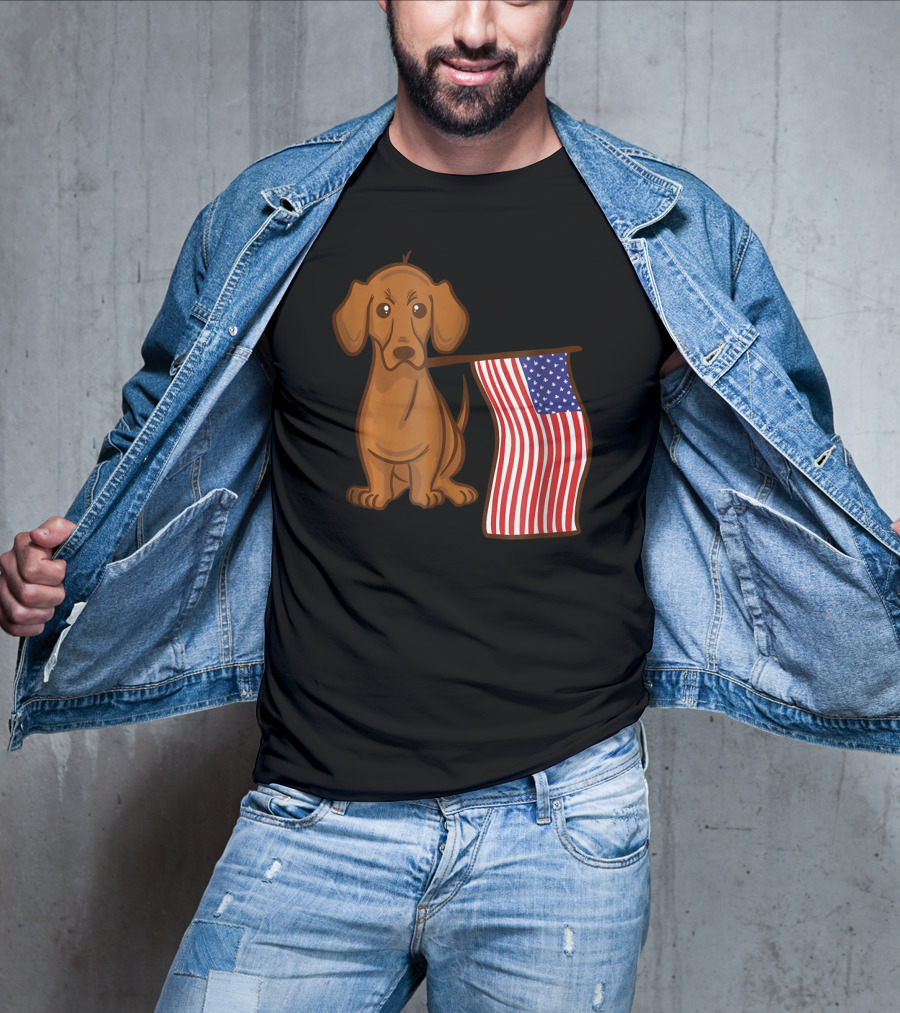 American Flag Dachshund Funny Wien Patriotic Dog T-Shirt