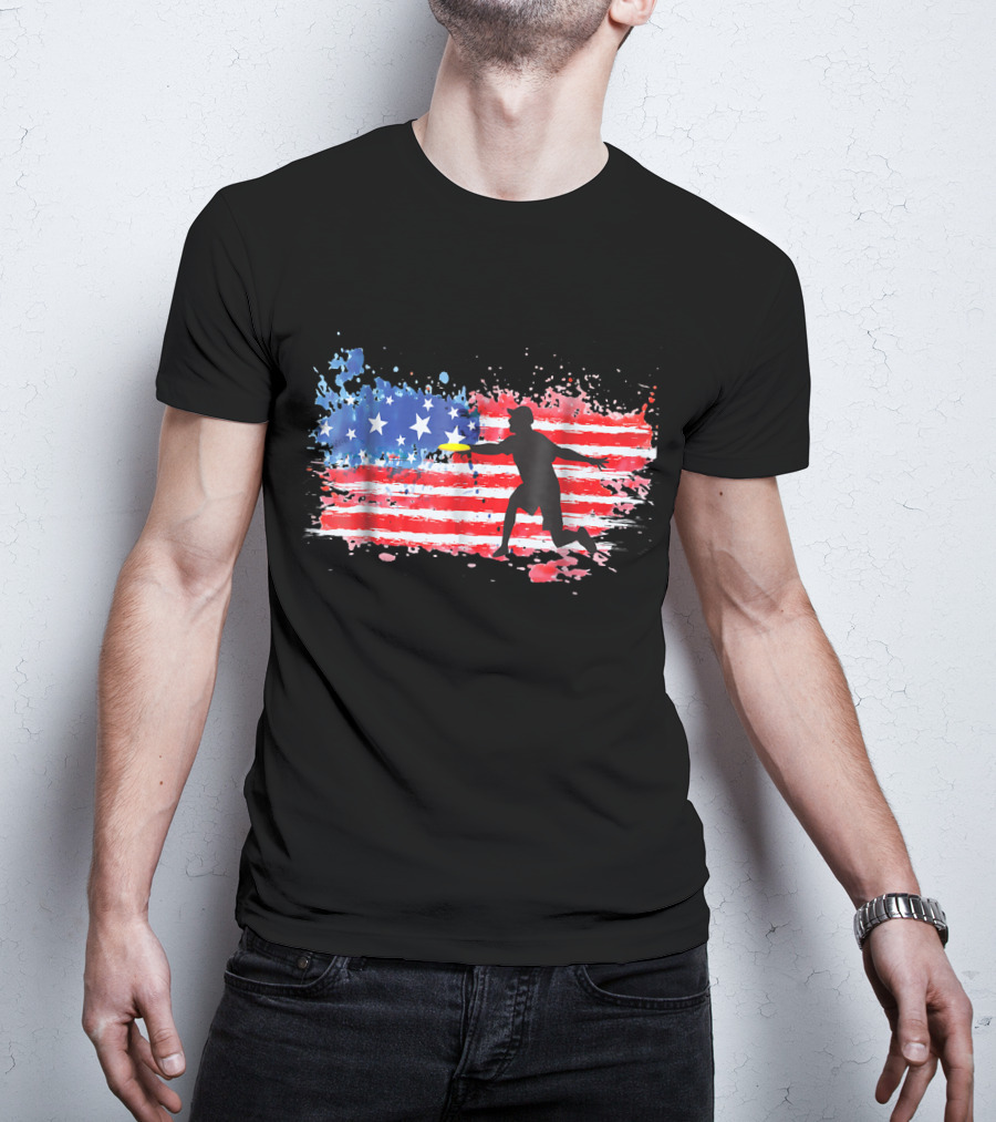American Flag Frisbee Golf Player T-Shirt
