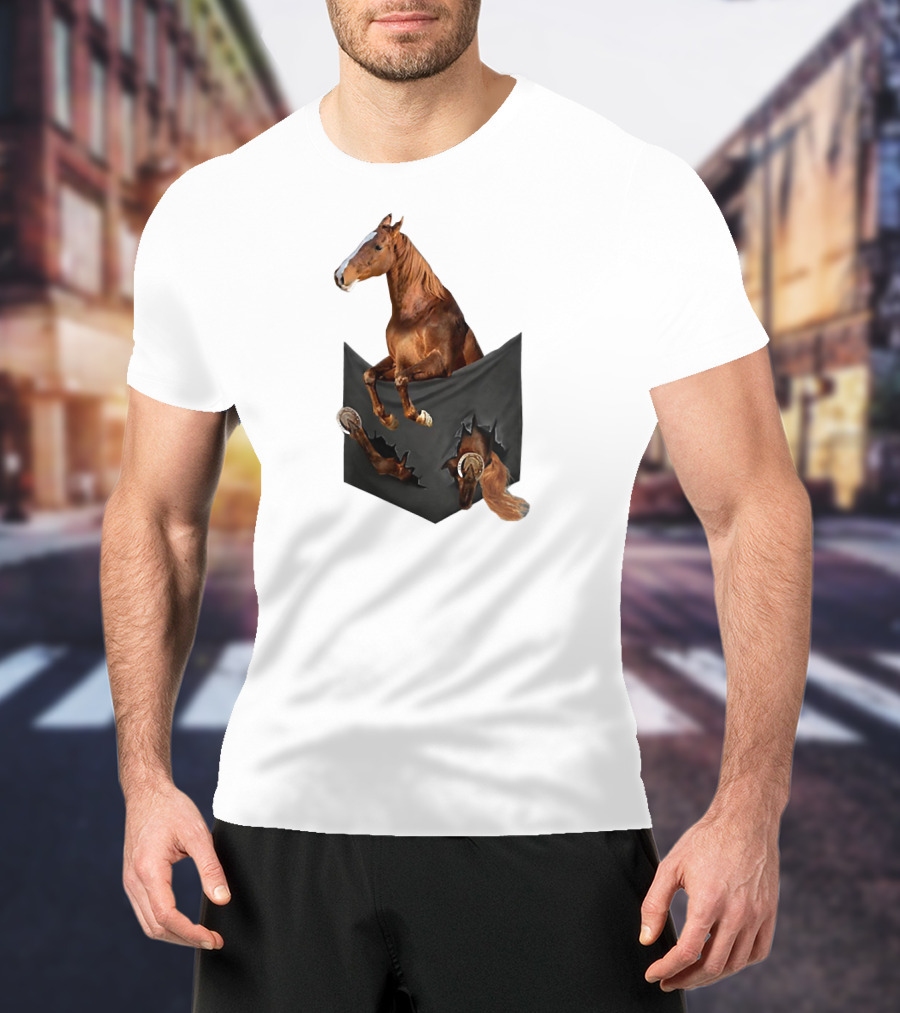 American Saddlebred Horse Emerging From Pocket Optical Illusion T-Shirt