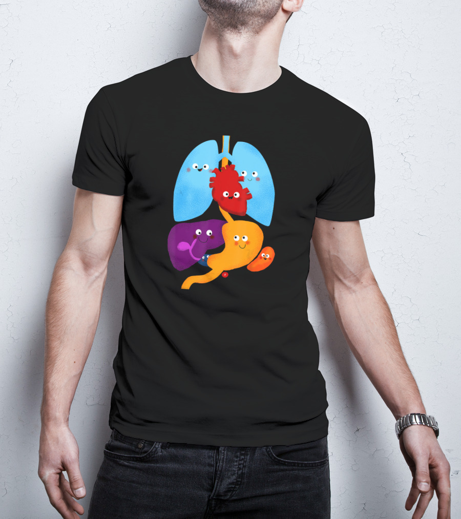 Anatomy Illustrated Heart Lungs Organs Cute Colorful Cartoon Characters T-Shirt
