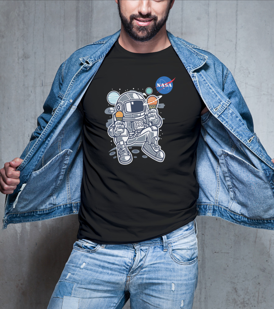 Astronaut Holding Planet Ice Cream NASA T-Shirt
