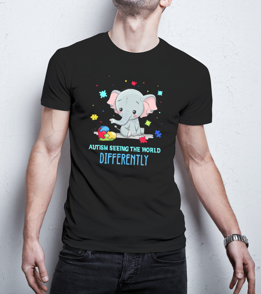 Autism Seeing The World Differently Elephant Puzzle Pieces T-Shirt