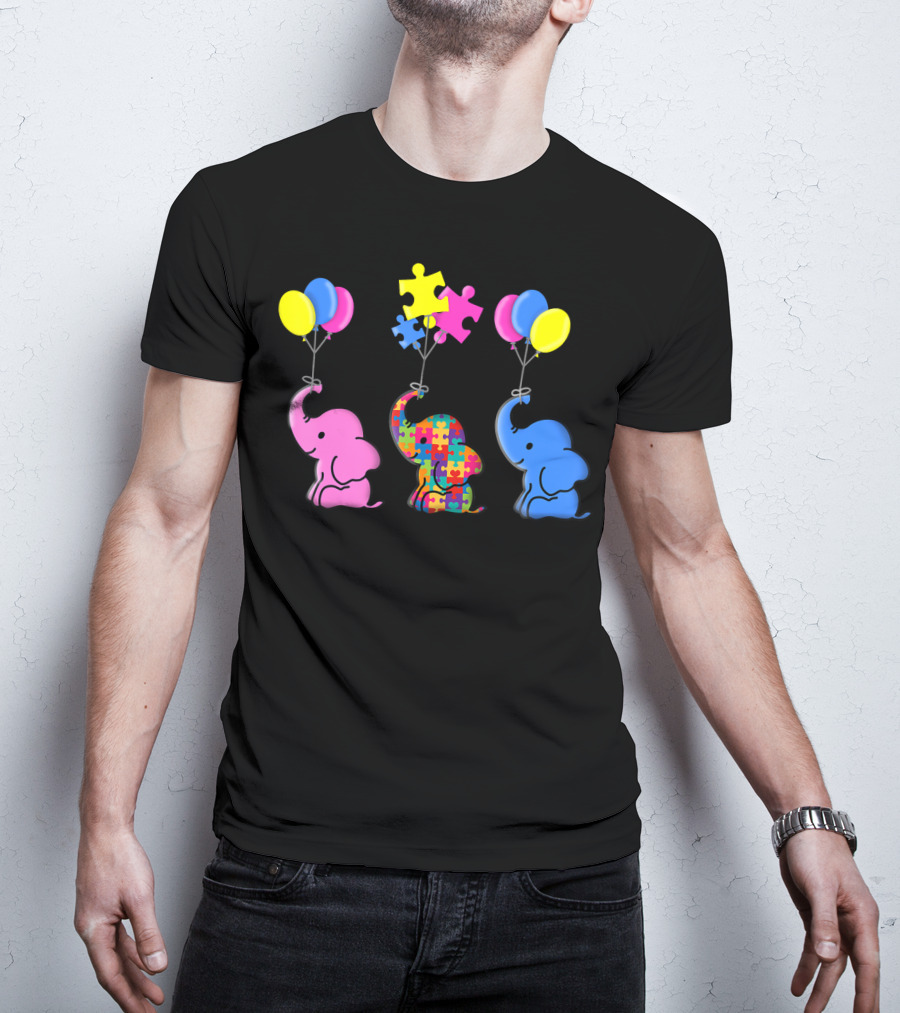 Autism Awareness Elephant Balloons Puzzle T-Shirt