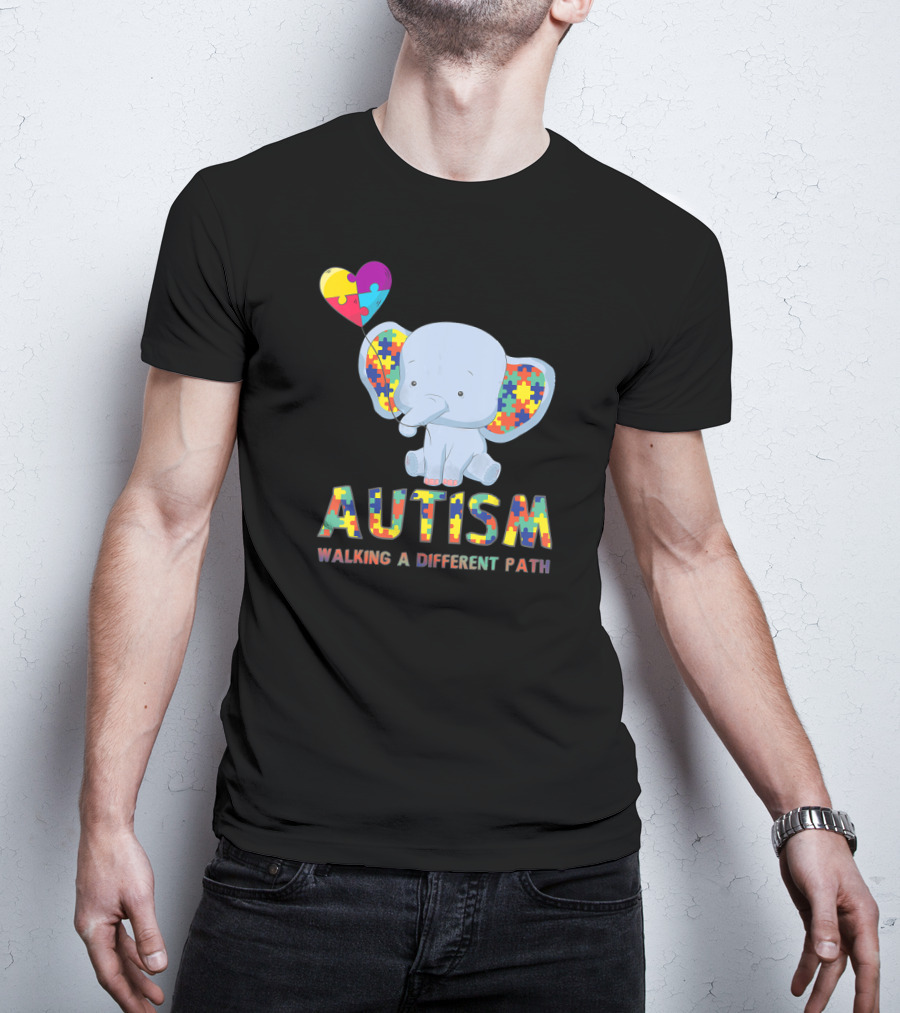 Autism Puzzle Piece Elephant Walking A Different Path T-Shirt