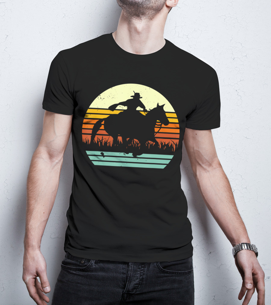 Barrel Racing Retro Sunset Galloping Horse T-Shirt