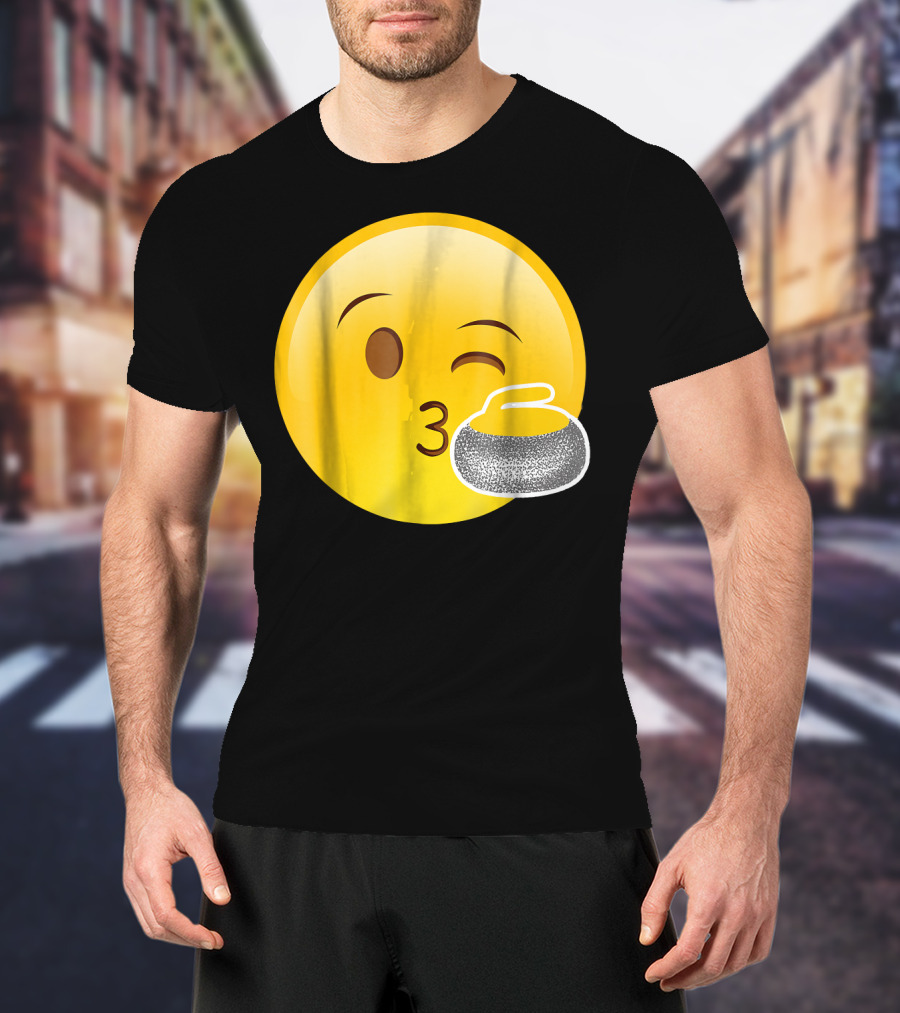 Emoji Kiss Winking Face Curling Stone Awesome Sport League T-Shirt