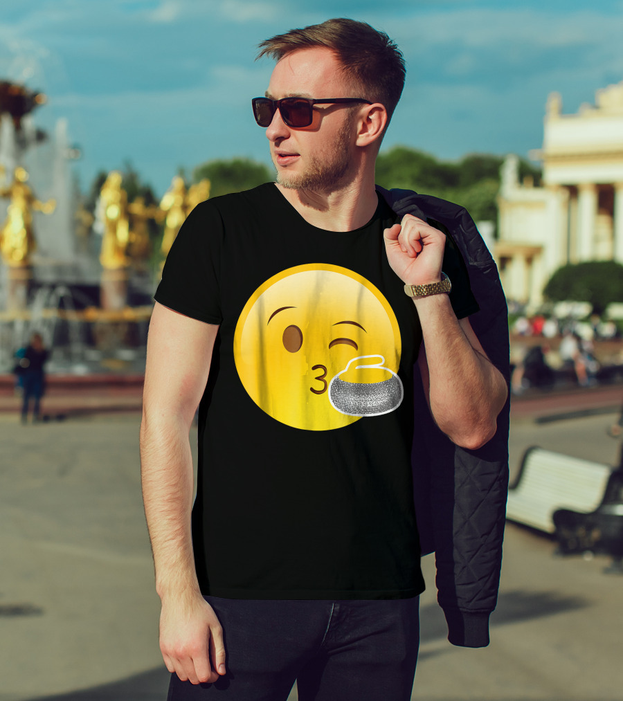 Emoji Kiss Winking Face Curling Stone Awesome Sport League T-Shirt