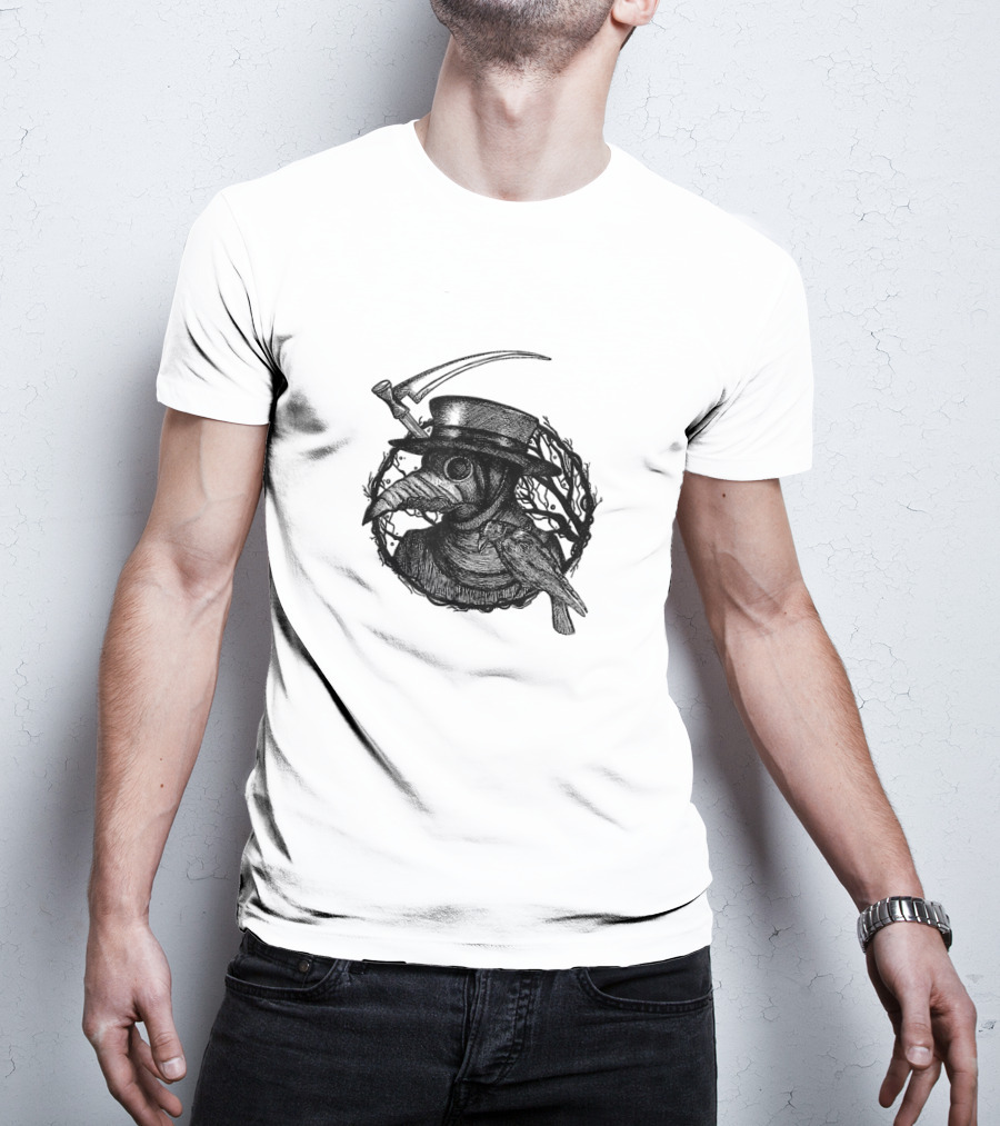 Plague Doctor Medieval Bird Mask With Scythe And Crow T-Shirt