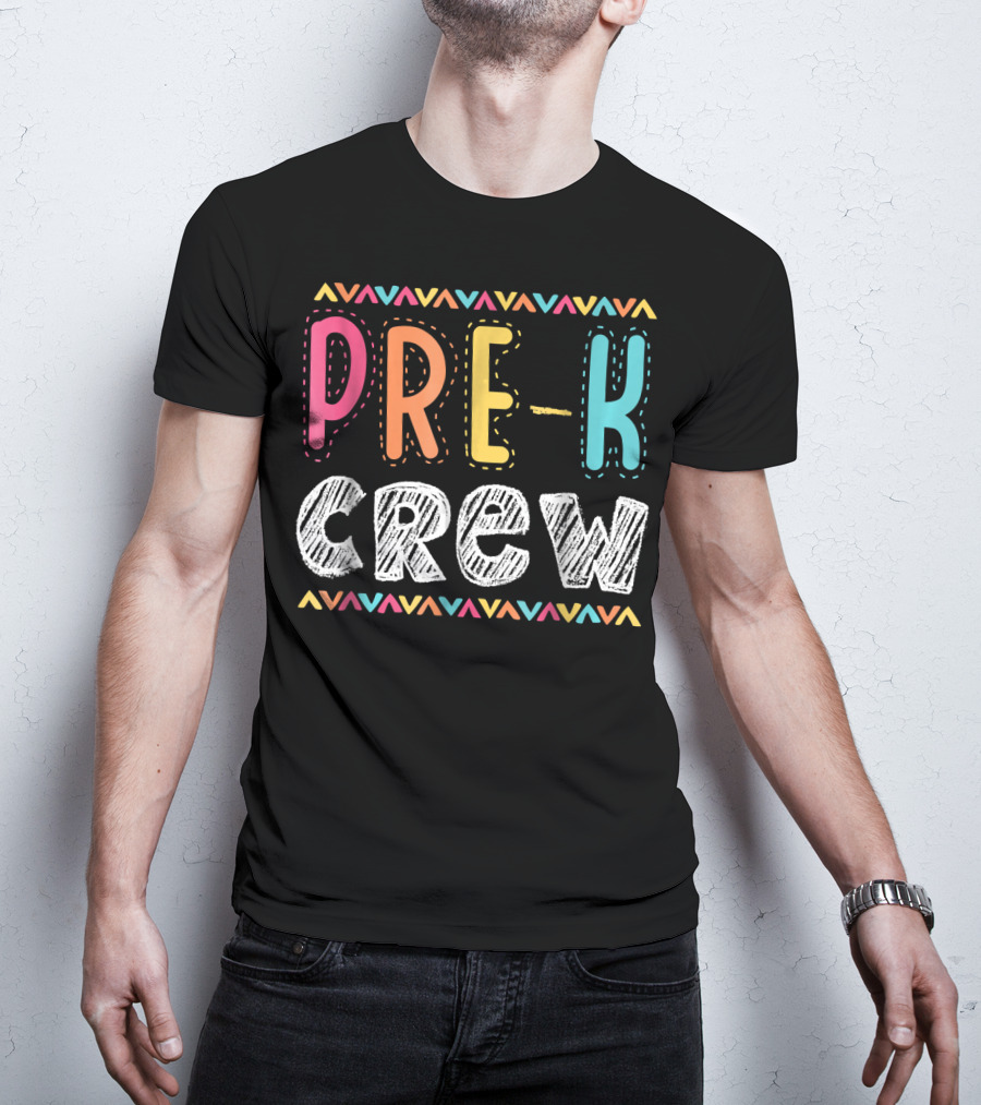 Pre K Crew Colorful Preschool Teacher Vibrant Chevron T-Shirt