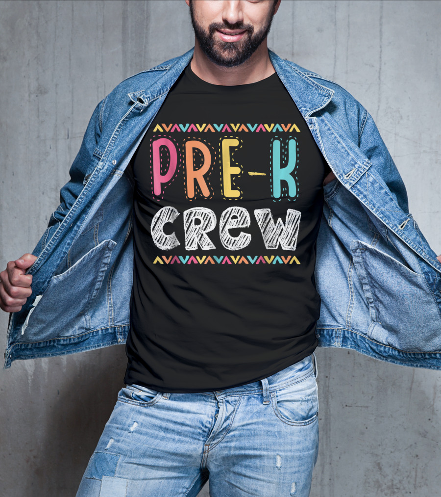 Pre K Crew Colorful Preschool Teacher Vibrant Chevron T-Shirt