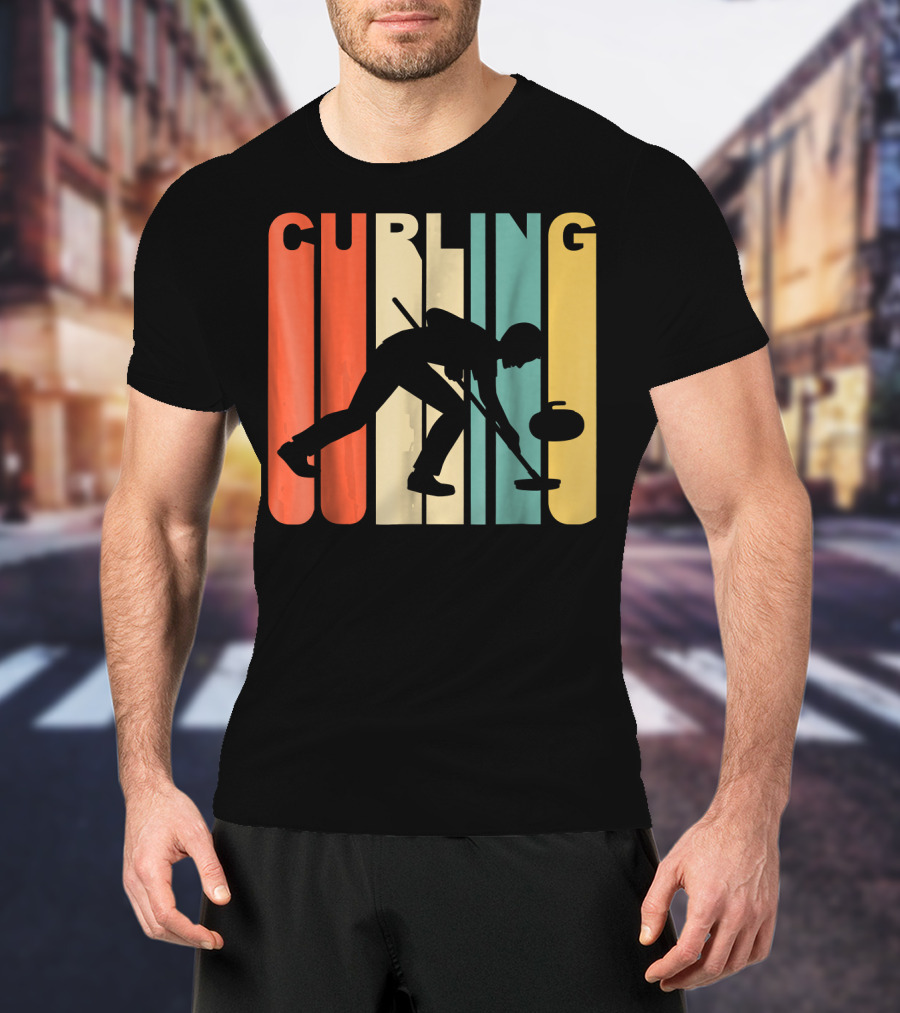 Retro 1970's Style Curling Winter Sport Curler T-Shirt