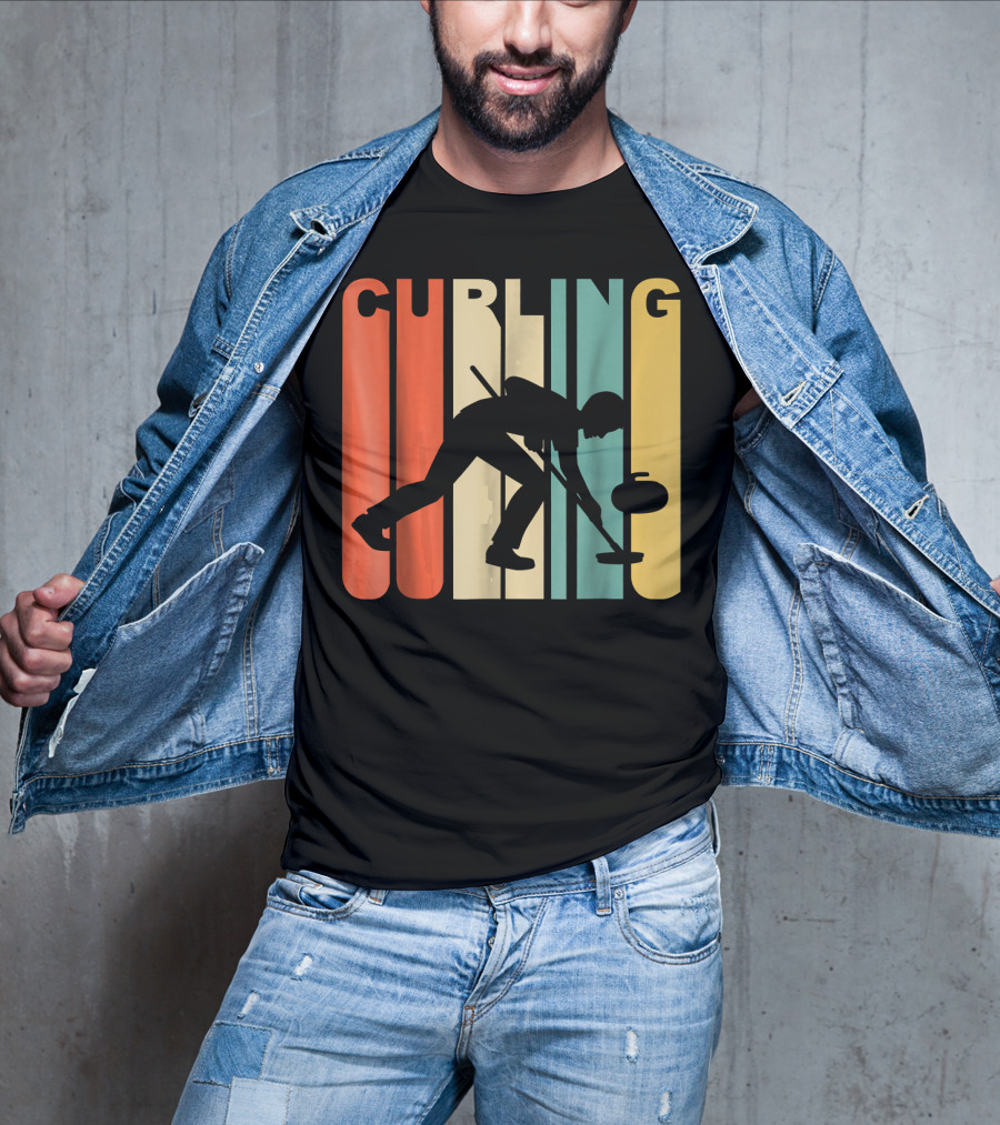 Retro 1970's Style Curling Winter Sport Curler T-Shirt