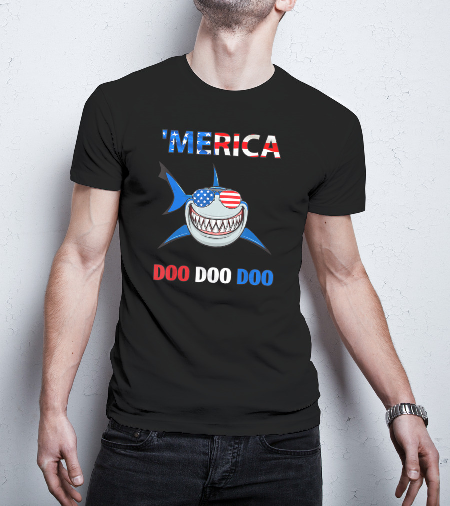 'Merica Shark Doo Doo Doo Patriotic Sunglasses USA Flag T-Shirt