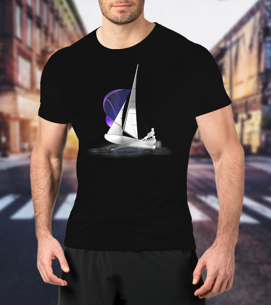 420 Sailing Dinghy With Spinnaker On Water T-Shirt
