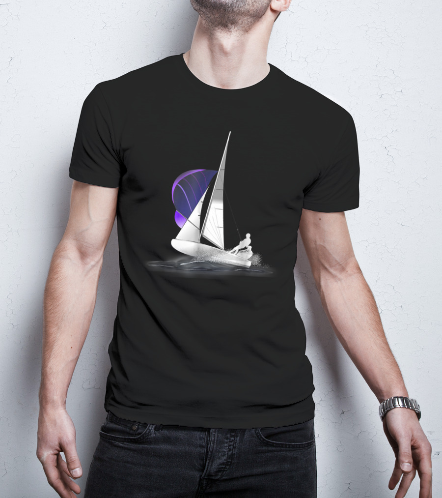 420 Sailing Dinghy With Spinnaker On Water T-Shirt