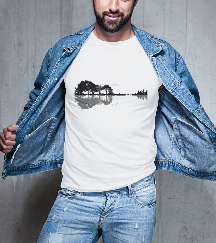 Acoustic Guitar Forest Reflection Nature Music T-Shirt