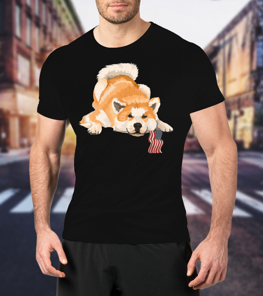 Akita Dog Lover With American Flag Motif T-Shirt