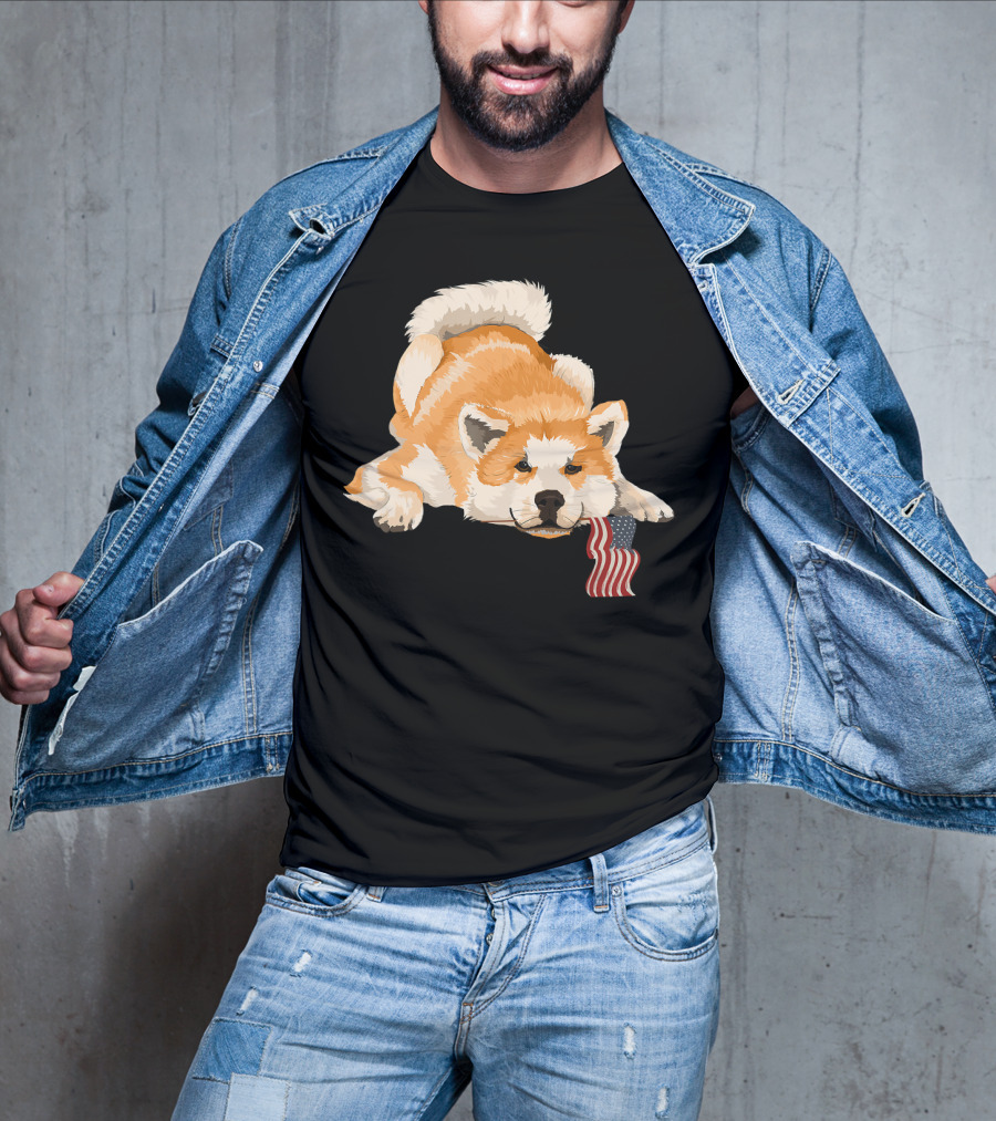 Akita Dog Lover With American Flag Motif T-Shirt
