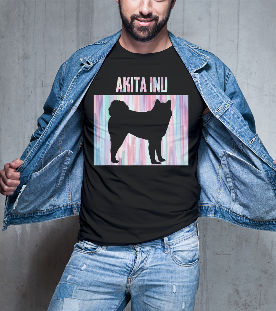 AKITA INU Silhouette On Pastel Watercolor Stripes T-Shirt