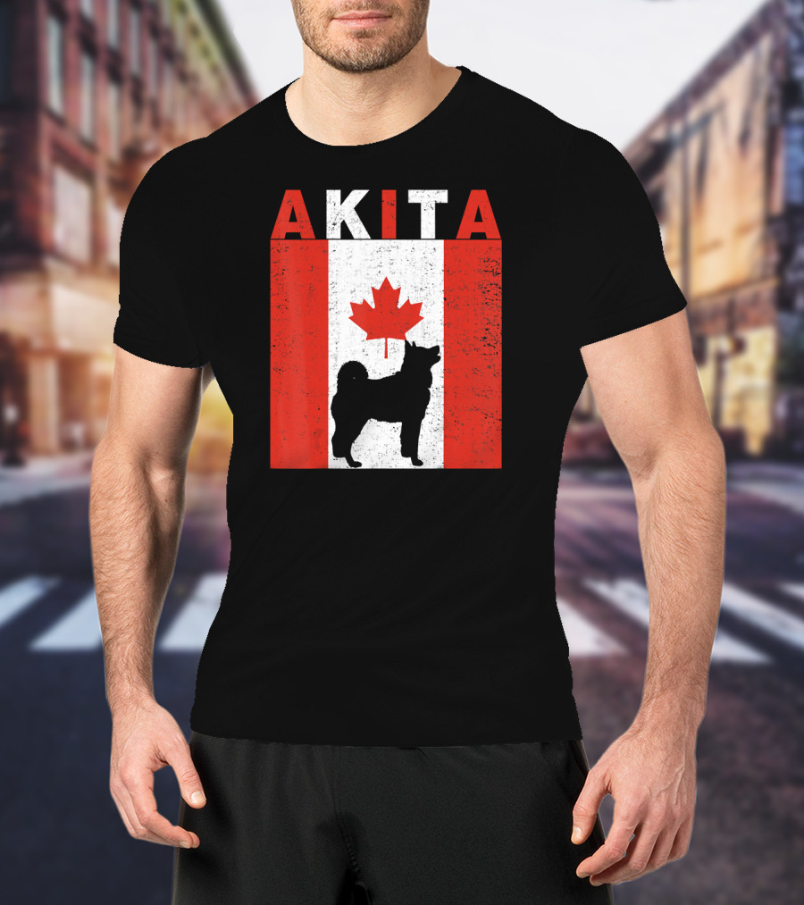 AKITA AKITA Canadian Flag Maple Leaf Dog T-Shirt