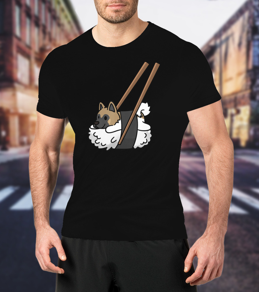 Akita Inu Sushi Roll With Chopsticks Funny Dog T-Shirt