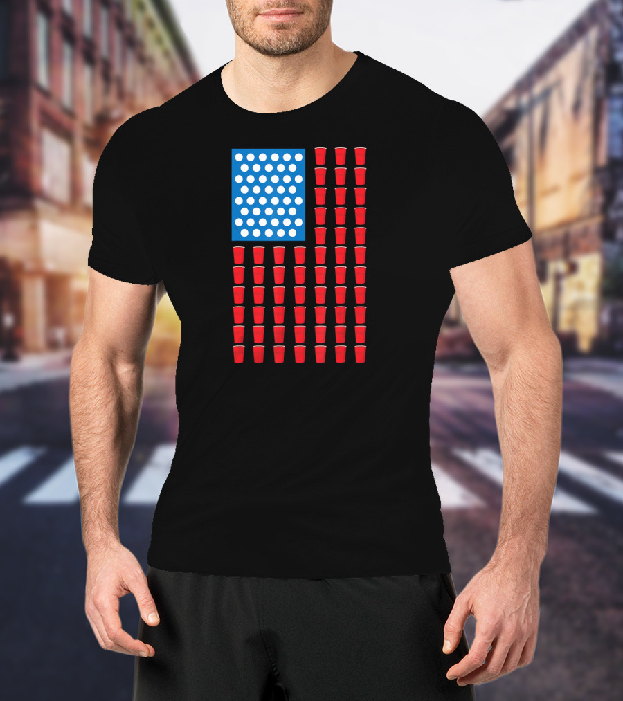 American Flag Beer Pong Red Cup Pattern Patriotic Party T-Shirt