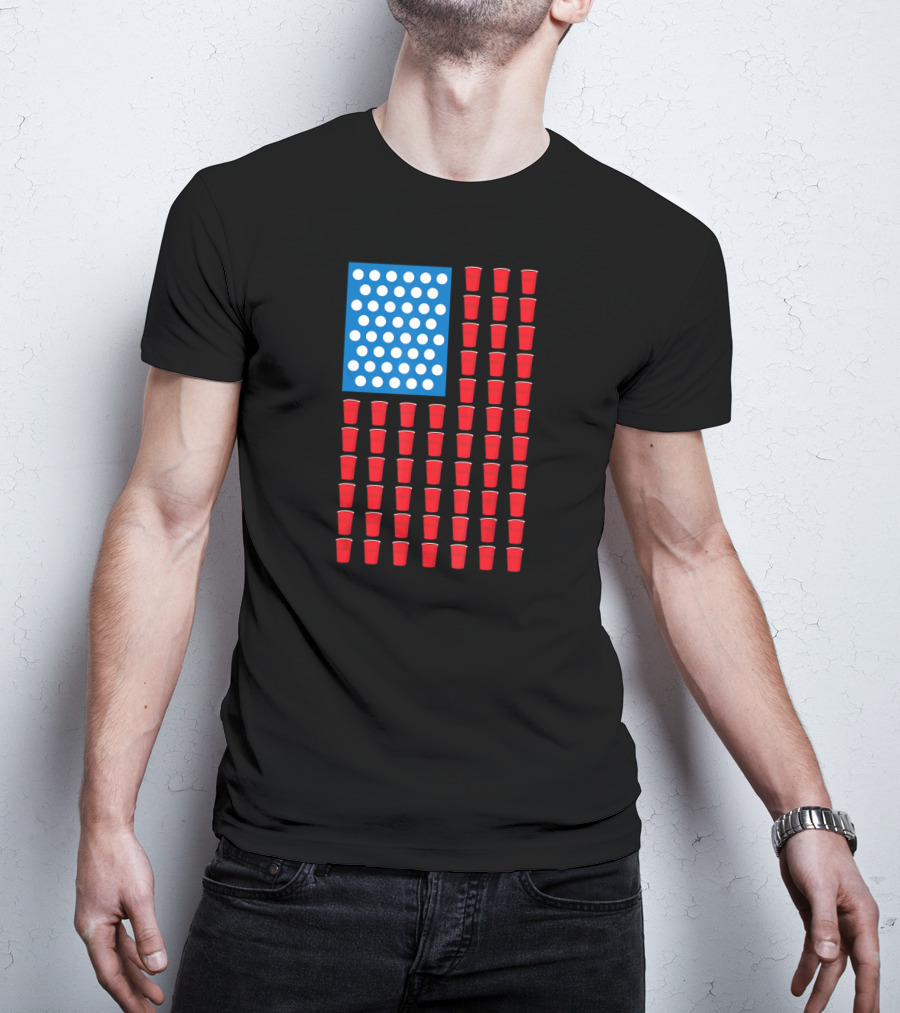 American Flag Beer Pong Red Cup Pattern Patriotic Party T-Shirt