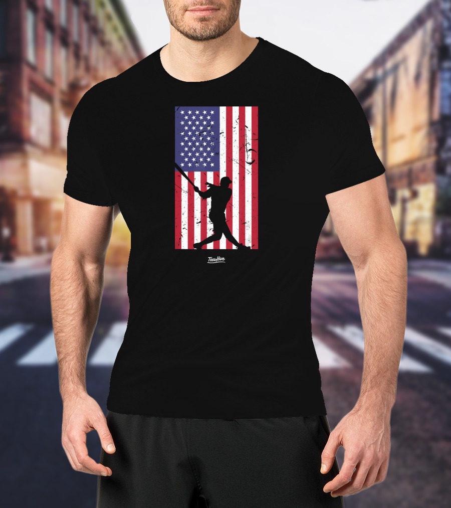 American Flag Baseball Silhouette TeeHive T-Shirt
