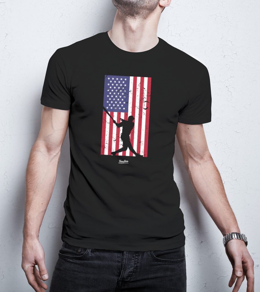 American Flag Baseball Silhouette TeeHive T-Shirt